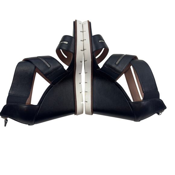 Linea Paolo Elana Black Leather Clear Strap Wedge Sandals Women's Size 6 - Picture 6 of 10